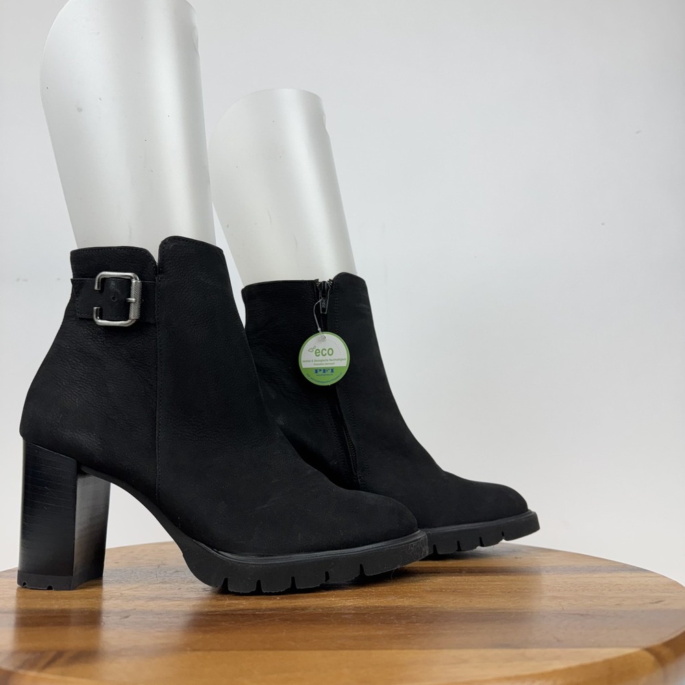 New Womens Paul Green Selma Black Nubuck Leather Heeled Ankle Boots Size 9.5 M